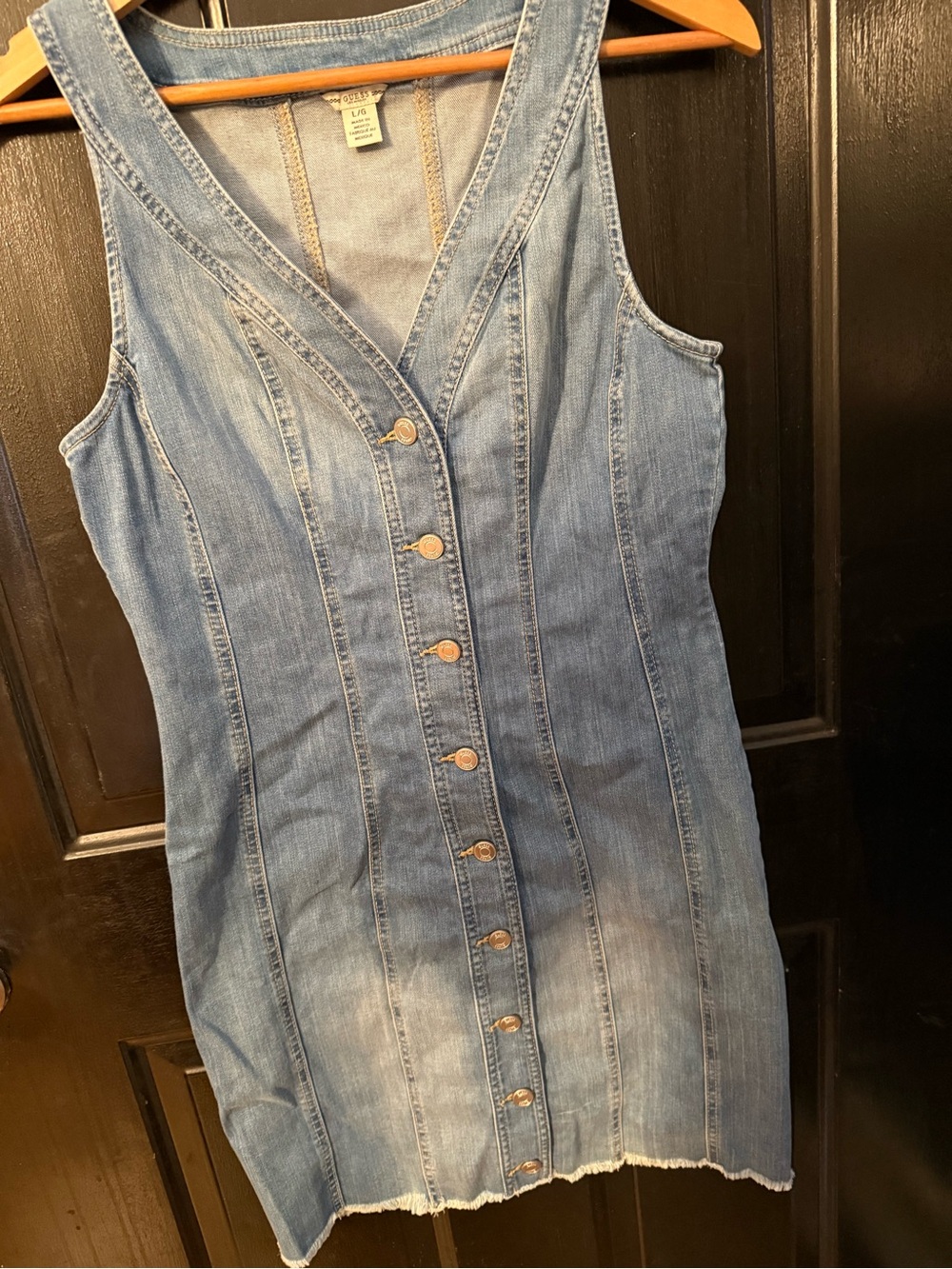Guess Light Blue Denim Button-Front Mini Dress